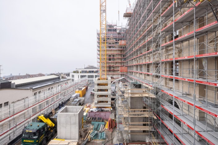 Construction en cours d'un bâtiment historique