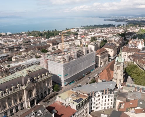 vue aérienne de l'hôtel des Postes à Lausanne