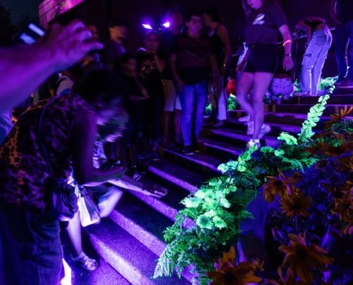 public regardant des plantes luminescentes lors de la fête nationale suisse à Saint-Prex