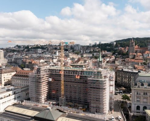 vue aérienne de l'hôtel des postes à Lausanne